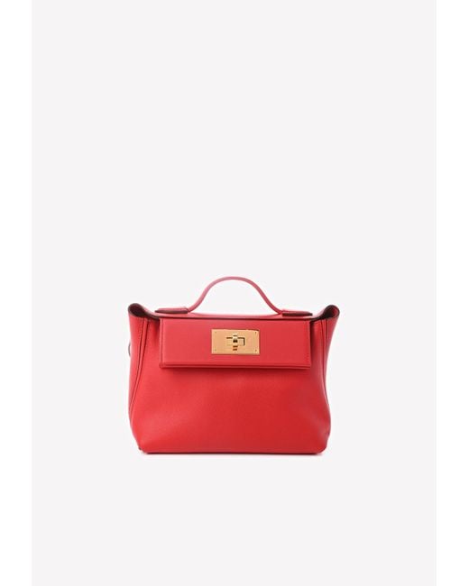 Hermès Red 24/24 21 In Rouge De Coeur Evercolor And Swift With Gold Hardware