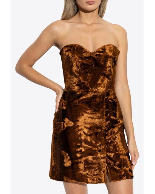 Alexander McQueen Brown Strapless Velvet Mini Dress