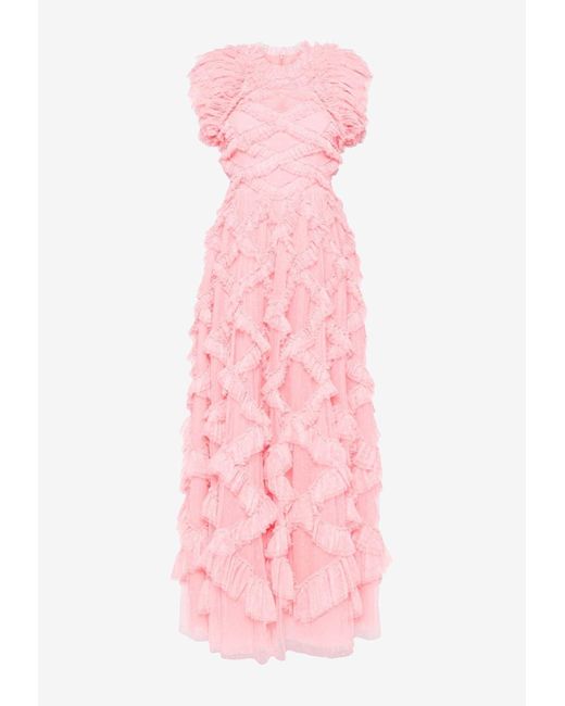 Needle & Thread Pink Genevieve Tulle Ruffle Gown