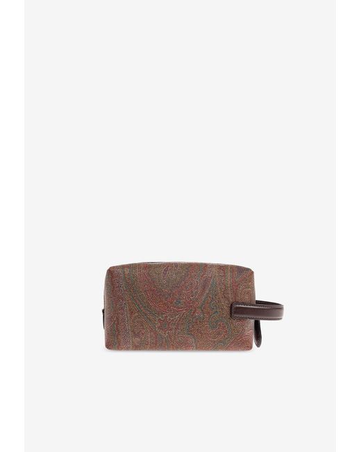 Etro Brown Small Arnica Paisley Jacquard Toiletry Bag for men