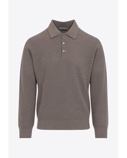 Canali Gray Knitted Polo Sweater for men