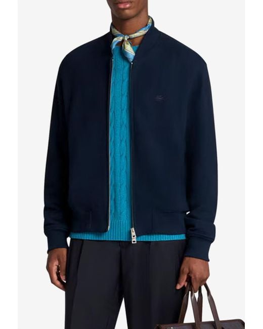 Etro Men's Blue Pegaso Embroidered Bomber Jacket