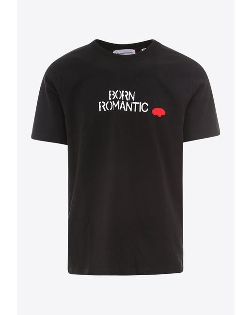 BORN ROMANTIC Black Logo Print Crewneck T-Shirt for men