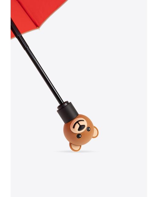 Moschino Red Teddy Bear Handle Compact Umbrella