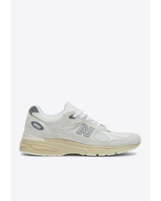 New Balance White 991V2 Lace-Up Sneakers for men