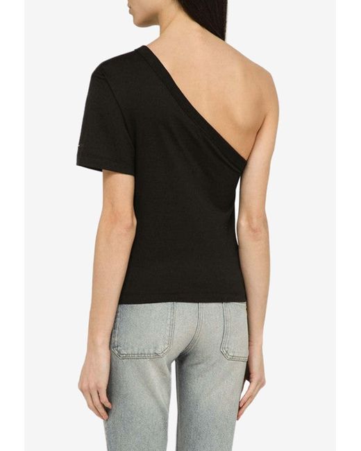 Calvin Klein Black One-Shoulder Logo-Patch T-Shirt