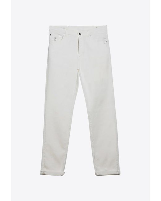 Brunello Cucinelli White Logo Patch Straight-Leg Jeans for men