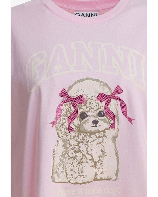 Ganni Poodle Print T-Shirt in Pink | Lyst