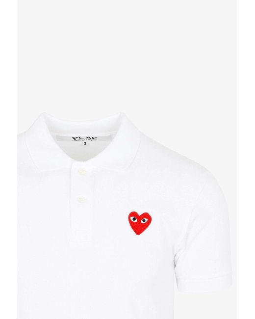 COMME DES GARÇONS PLAY White Embroidered Heart Polo T-Shirt