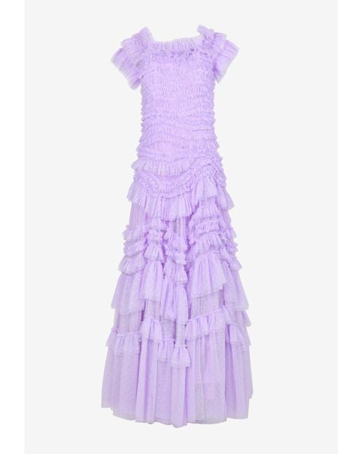 Needle & Thread Purple Wild Rose Off-Shoulder Gown