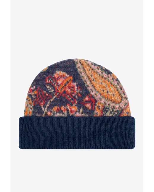 Etro Blue Paisley Knitted Beanie