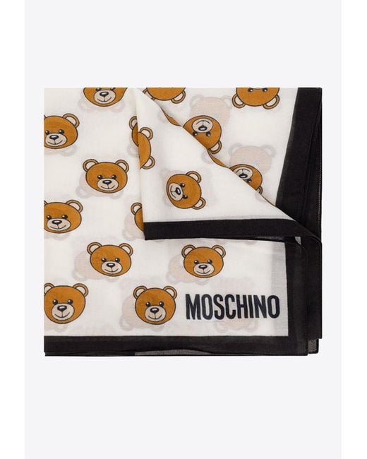Moschino White Teddy Bear And Logo Motif Scarf