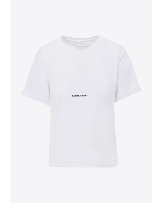 Saint Laurent White Logo-Printed Crewneck T-Shirt