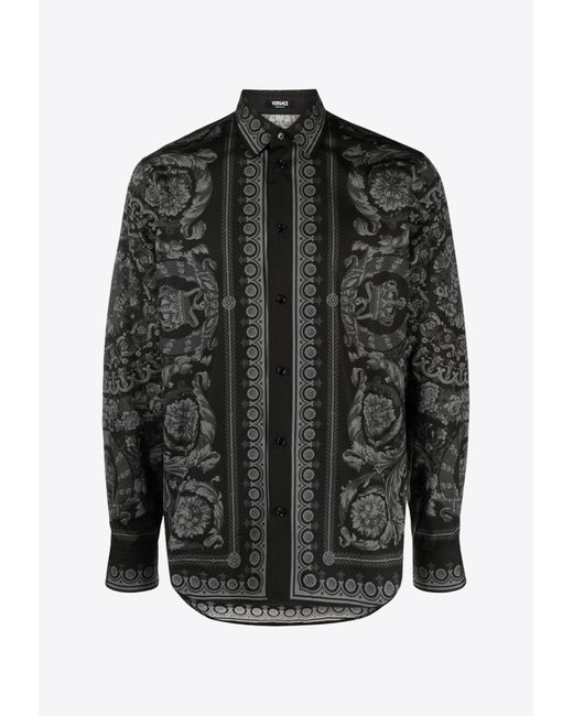 Versace Black Barocco Print Long-Sleeved Shirt for men