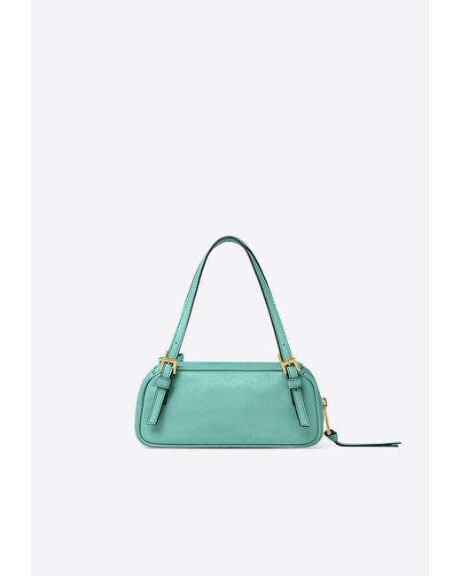 Versace Green Mini Logo Tag Leather Shoulder Bag