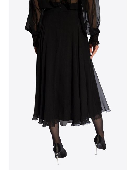 Dolce & Gabbana Black Semi-Sheer Silk Midi Skirt