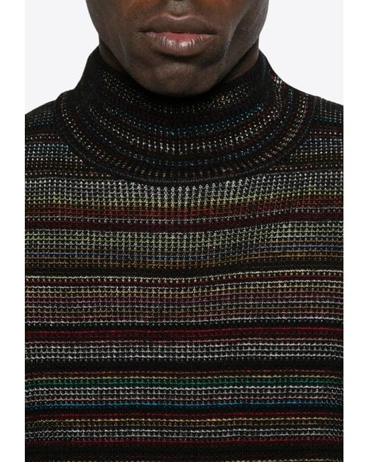 Paul Smith Black Signature Stripe Turtleneck Sweater for men