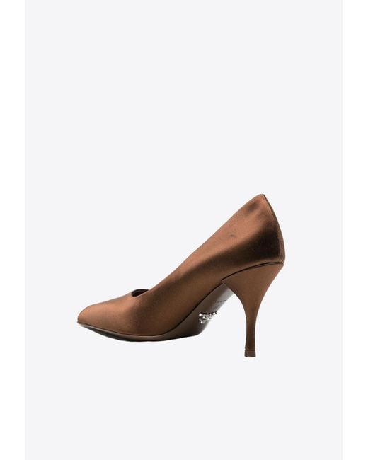 Prada Brown 85 Pointed-Toe Satin Pumps