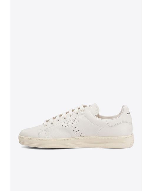 Tom Ford White Warwick Perforated Logo Leather Sneakers for men