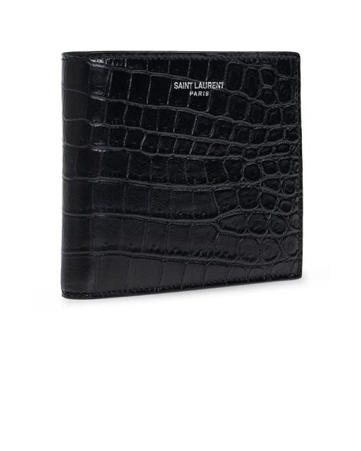 Saint Laurent Black East/West Croc-Embossed Leather Wallet for men