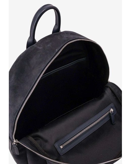 Kiton Blue Embossed Logo Suede Backpack for men