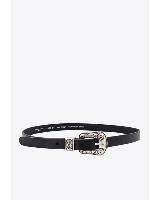 Golden Goose Deluxe Brand White Engraved-Buckle Leather Belt