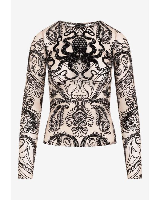 Etro Multicolor Printed Tulle Long-Sleeved Tops
