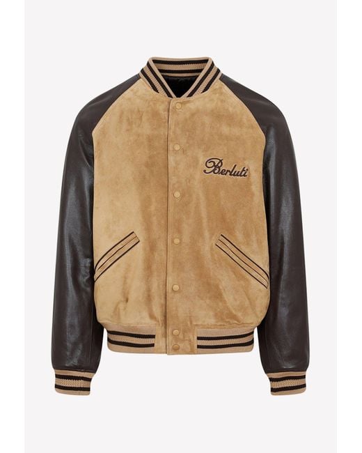 Berluti Suede Leather Varsity Jacket in Natural for Men