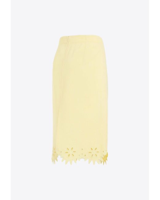 Bottega Veneta Yellow Embroidered Midi Skirt