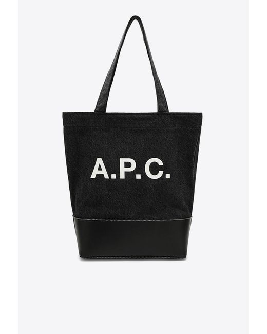 A.P.C. Black Axel Logo Print Tote Bag for men