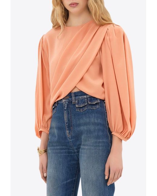 Chloé Blue Draped Silk Cropped Top