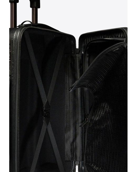 Prada Black Triangle Logo Leather Suitcase for men