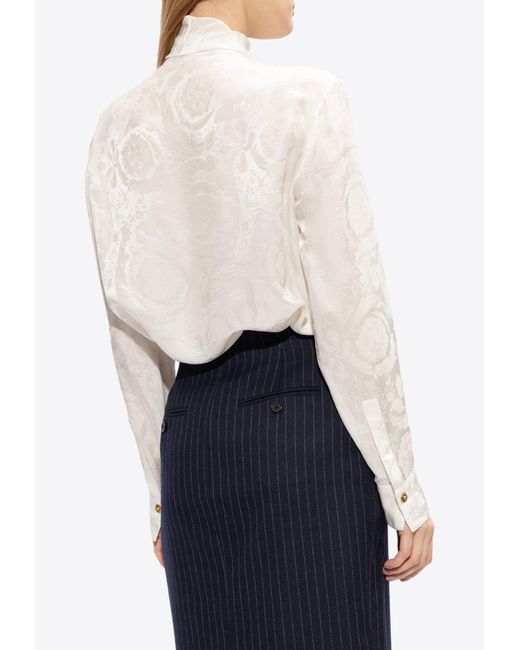 Versace Natural Barocco Jacquard Long-Sleeved Silk Shirt