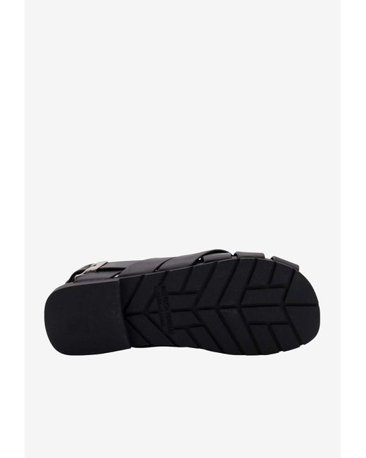 Bottega Veneta Black Alfie Intreccio Leather Sandals for men
