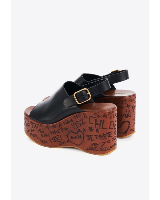 Chloé Black Maxime 80 Leather Wedge Sandals