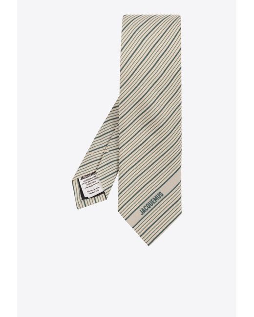 Jacquemus White La Cravate Stripe Jacquard Tie for men