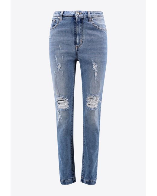 Dolce & Gabbana Blue Audrey Distressed Mid-Rise Jeans