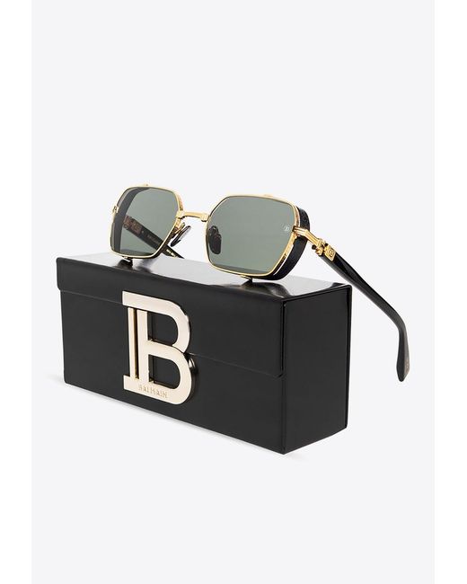 Balmain Gray Rectangular Titanium Sunglasses