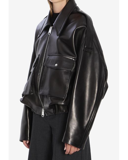 Khaite Black Owey Leather Bomber Jacket