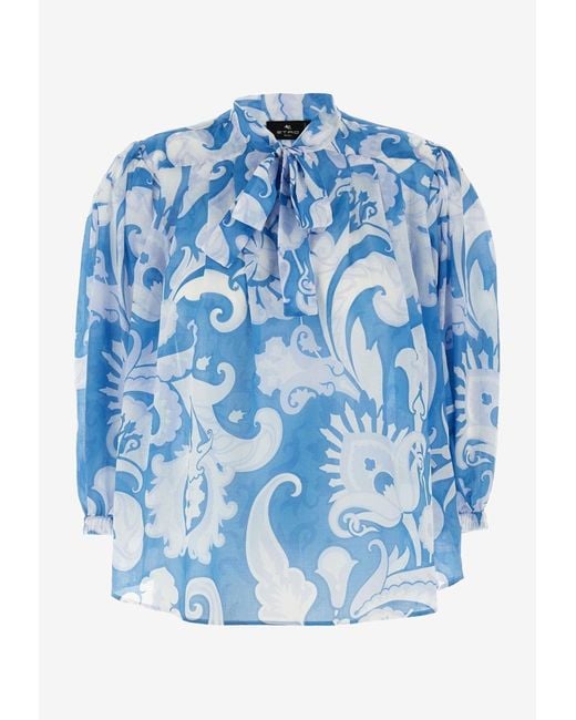 Etro Blue Paisley Print Sheer Blouse