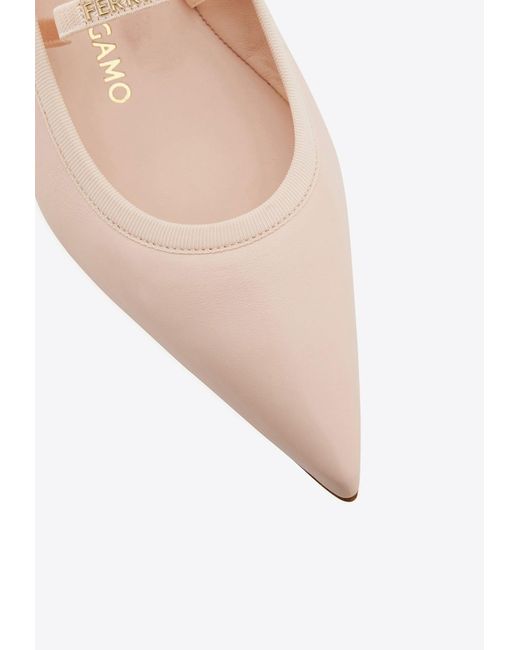 Ferragamo White Carice Ankle Ribbon Ballet Flats