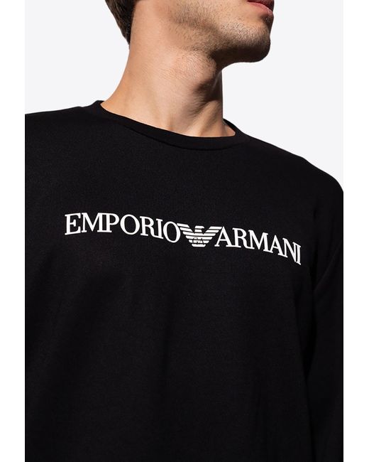 Emporio Armani Black Printed Logo Crewneck Sweatshirt for men