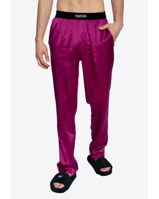 Tom Ford Red Logo-Waistband Stretch Silk Pajama Pants for men
