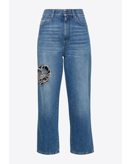 Stella McCartney Blue Crystal-Embellished Cropped Jeans