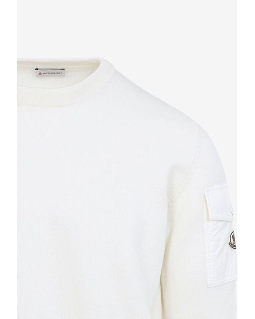 Moncler White Logo Patch Wool Sweater for men