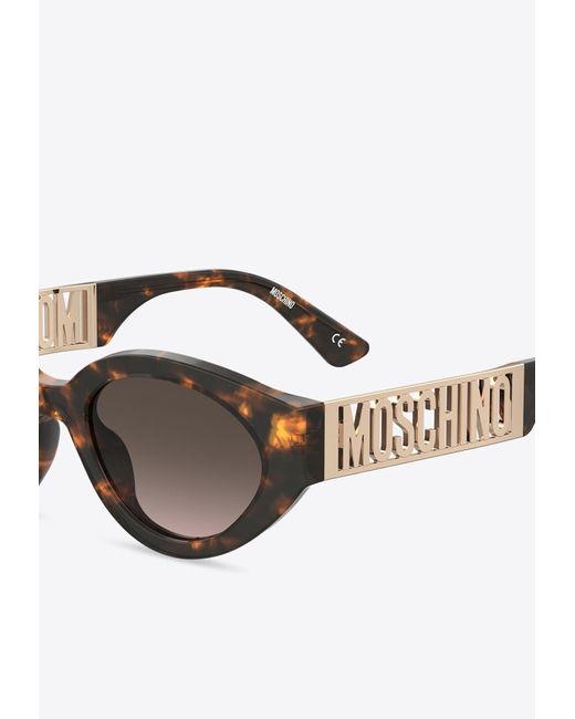 Moschino Gray Logo Lettering Oval-Shaped Sunglasses