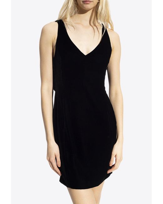 Emporio Armani Black V-Neck Velvet Mini Dress
