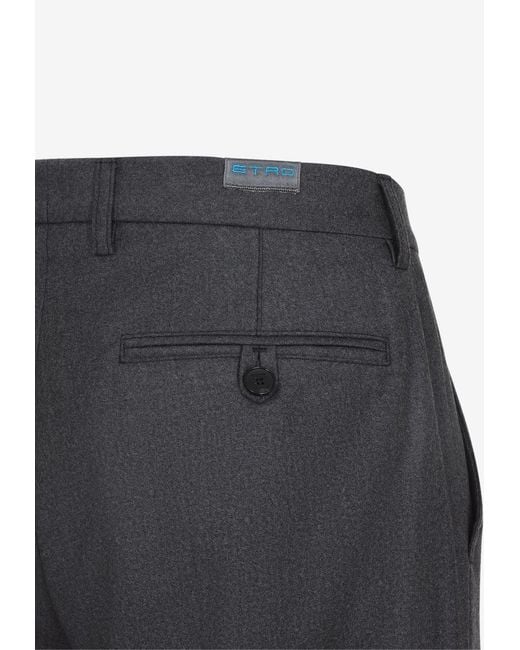 Etro Blue Logo-Patch Slim-Leg Wool Pants for men