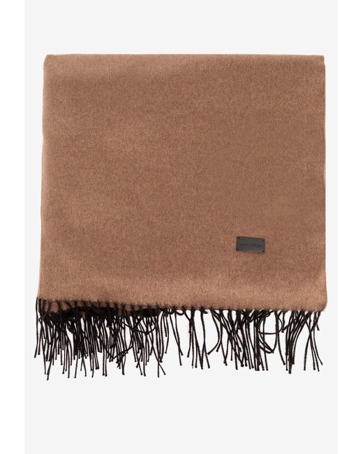 Saint Laurent Brown Fringed Cashmere And Silk Scarf