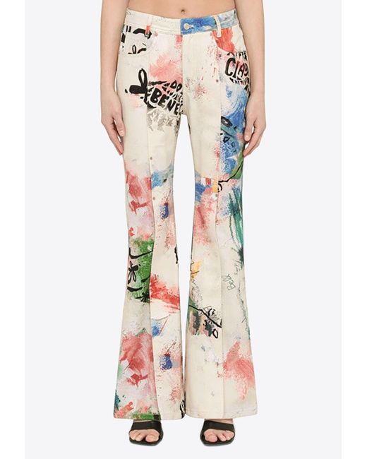 ANDERSSON BELL White Graffiti-print Flared Jeans